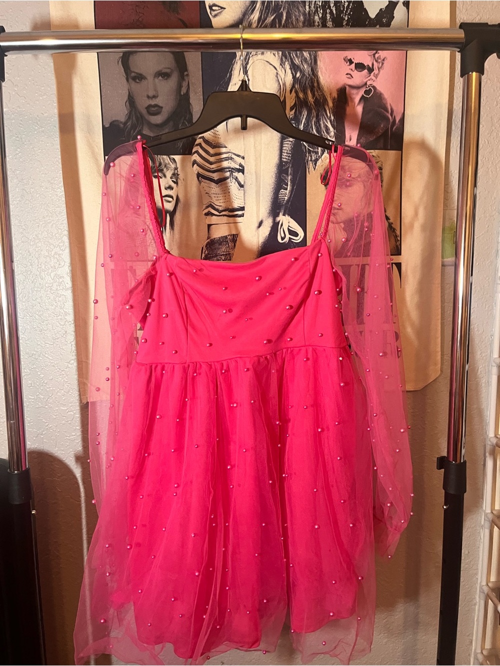 Allison & Kelly Pink Pearl Mesh Babydoll Mini Dress Women’s XL - Picture 1 of 4